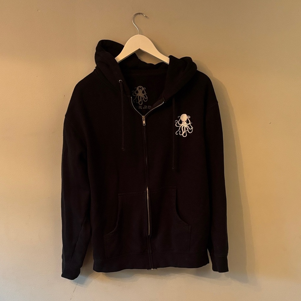 HMNIM Black Zip-Up Hoodie with Octopus Design
